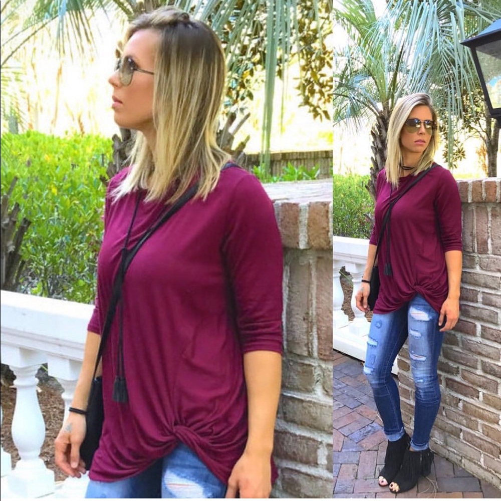 3/4 sleeve solid knot top